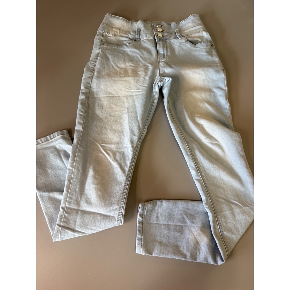 YMI Skinny Jeans Womens 5 Light Wash High Rise 3 Button Vintage Denim